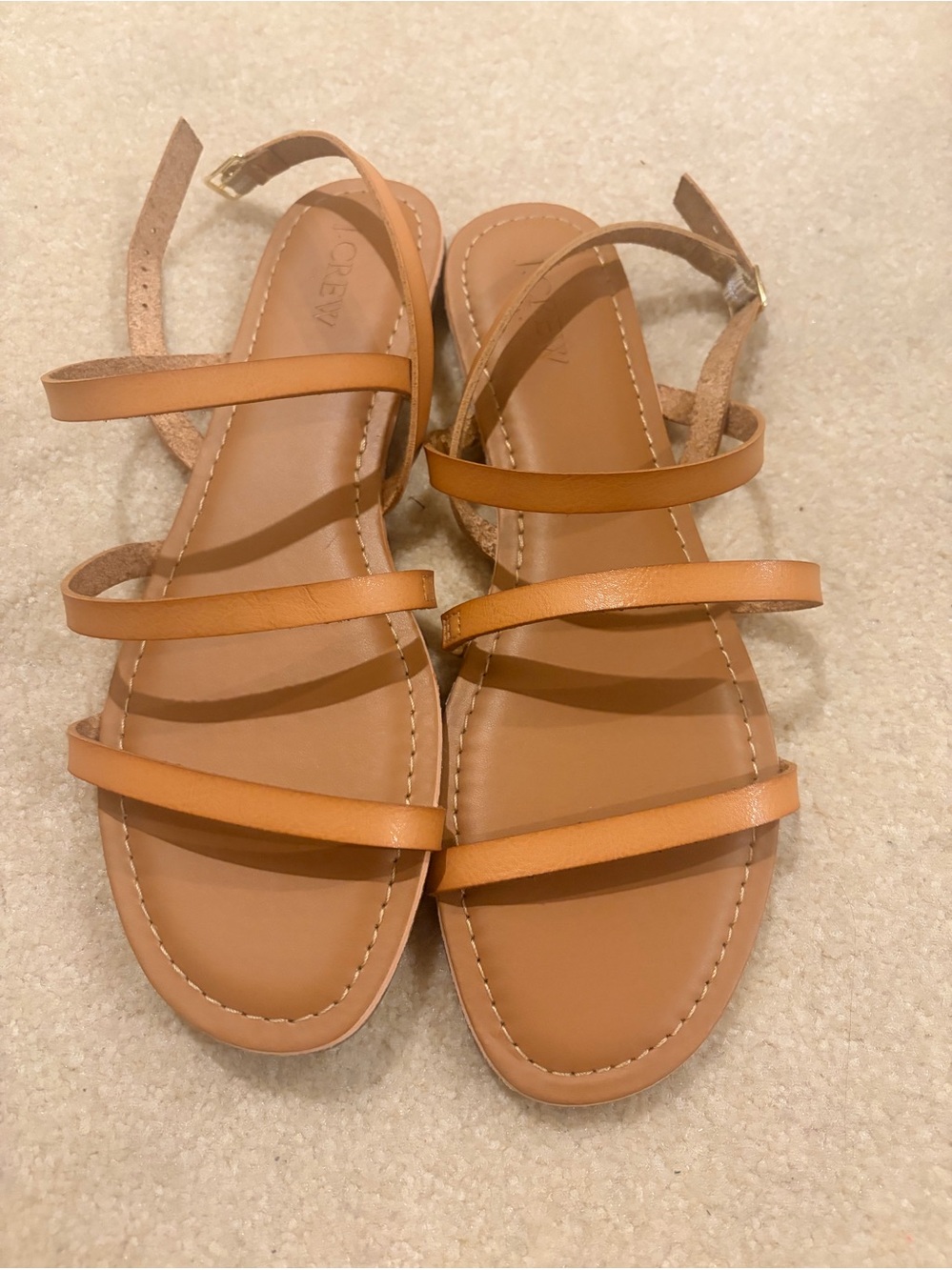 J. Crew Tan Strappy Leather Flat Sandals - size 9  NEW no tag or box